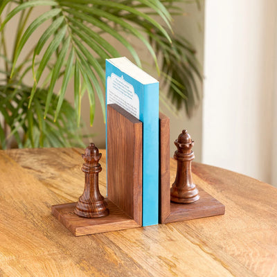 'Chess Queen' Handcarved Book Ends In Sheesham Wood