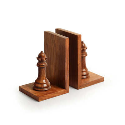 'Chess Queen' Handcarved Book Ends In Sheesham Wood