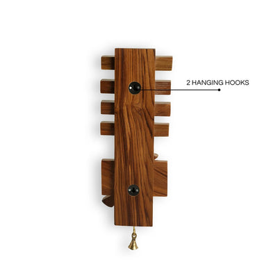 'Sparrow' Key Holder In Teak Wood (4 Hooks, Hand-Painted)