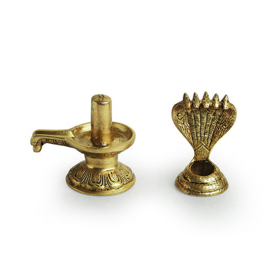 'Shivling with Sheshnaag' Handcarved Showpiece Brass Idol Figurine (Hand-Etched, 6 Inches, 1.18 Kg)
