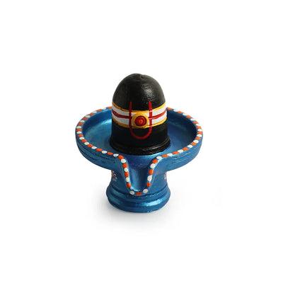 'Shivling' Idol Showpiece Figurine In Terracotta (4.7 Inches, Blue & Black, Handmade)
