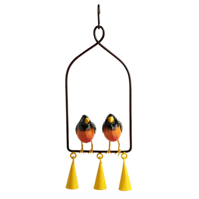 ‘Swaying With Robins’ Hand-Painted Decorative Hanging Wind Chime In Metal