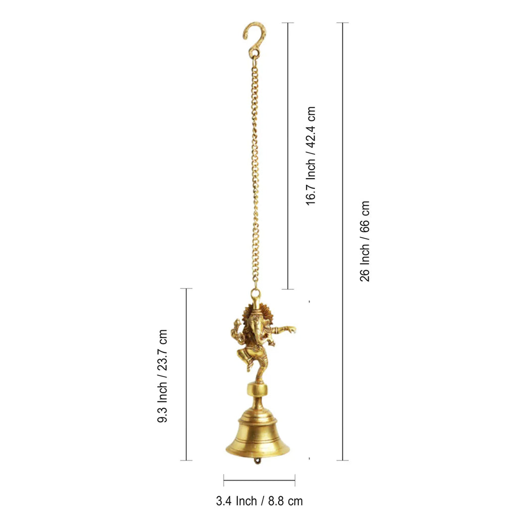 Dancing Ganpati Hand-Etched Decorative Hanging Bell In Brass (Set of 2)