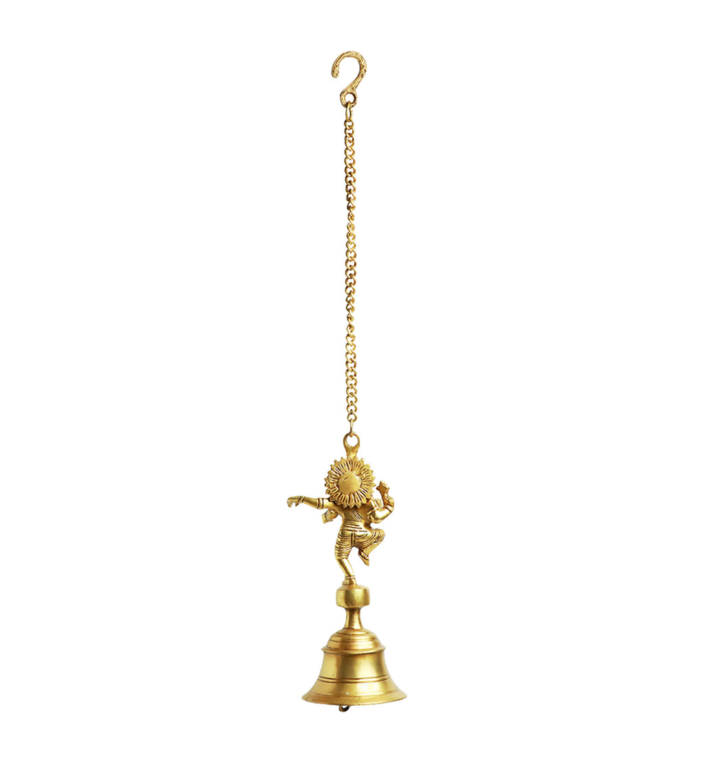 Dancing Ganpati Hand-Etched Decorative Hanging Bell In Brass (Set of 2)