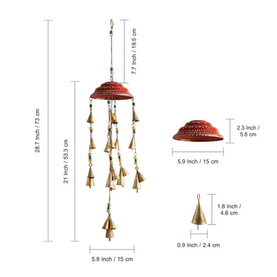 Umbrella' Kutch Decorative Hanging Wind Chime (Iron | Red | 21 Bells)
