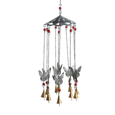 Dancing Butterflies' Kutch Decorative Hanging Wind Chime (Iron | Silver | 10 Bells)
