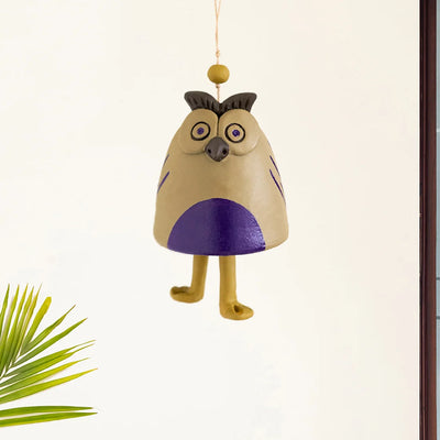 'Majestic Owl' Decorative Hanging Wind Chime (Terracotta, Hand-Painted)