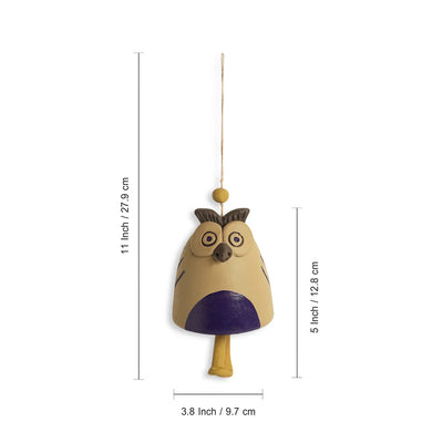'Majestic Owl' Decorative Hanging Wind Chime (Terracotta, Hand-Painted)