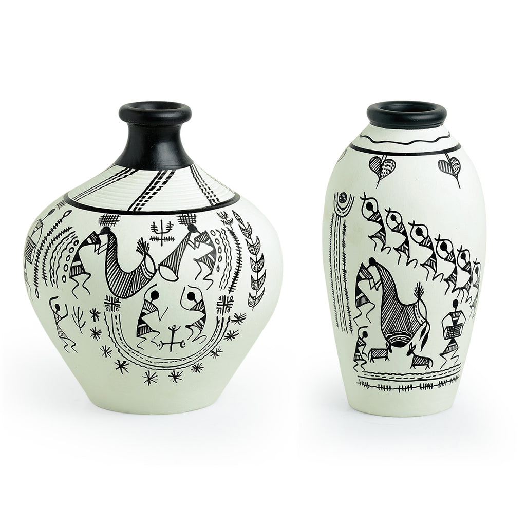 Combo Of Terracotta Handpainted Vases