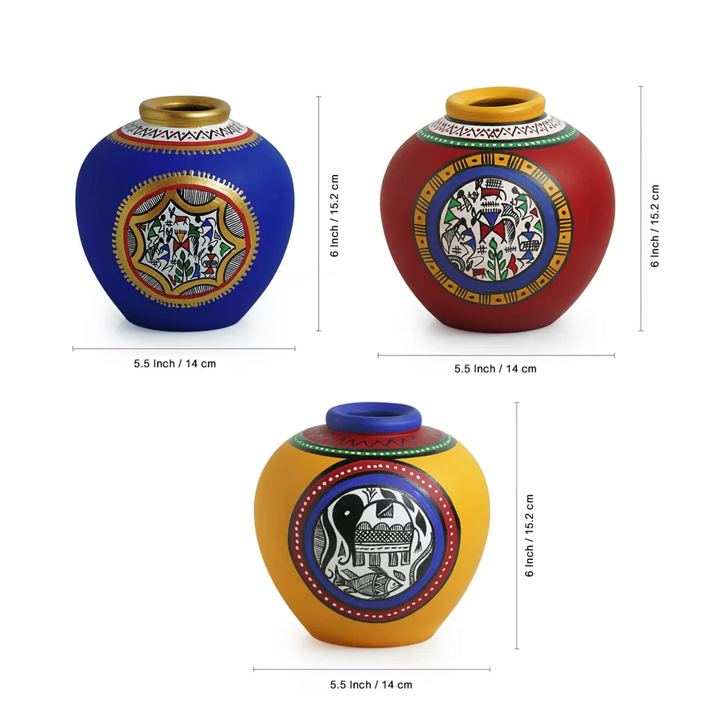 Combo Of Terracotta Handpainted Vases (Set Of 3)