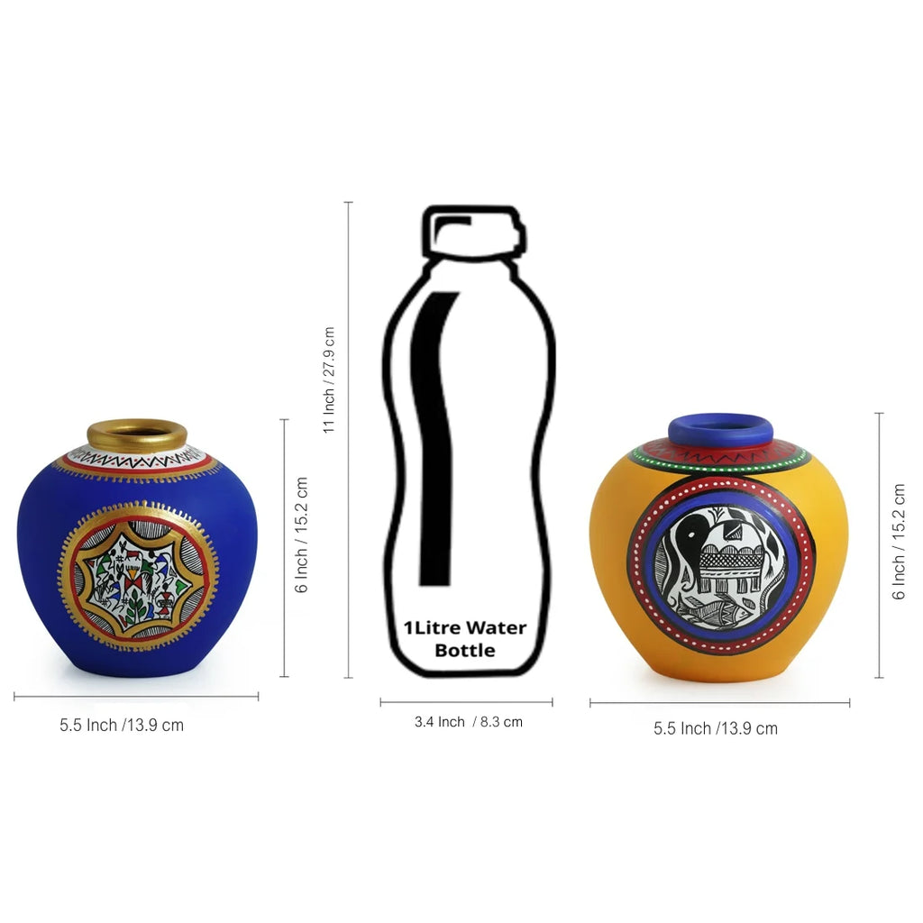 Combo Of Terracotta Handpainted Vases (Set Of 3)