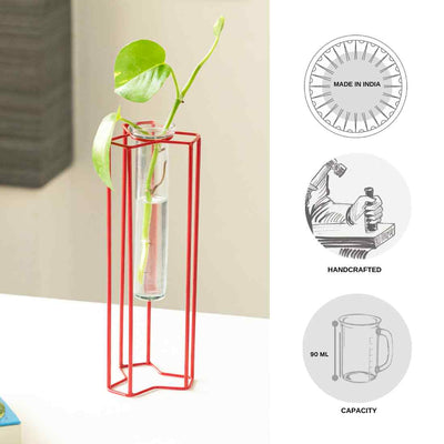 Modern Glass Garden' Test Tube Table Planter/Vase (10 Inch | Red)