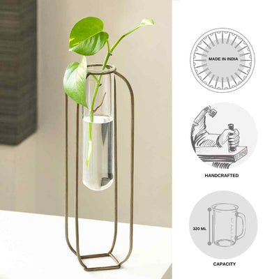 Modern Glass Garden' Test Tube Table Planter/Vase (12 Inch | Golden)