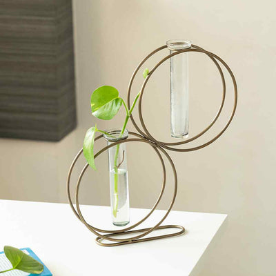 Modern Glass Garden' Test Tube Table Planter/Vases (13 Inch | Golden)