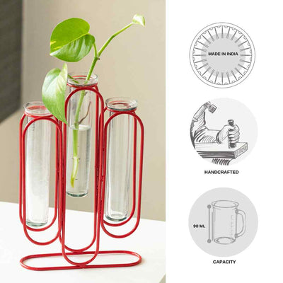Modern Glass Garden' Test Tube Table Planter/Vases (10 Inch | Red)