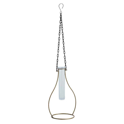 Modern Glass Garden' Test Tube Hanging Planter/Vase (10 Inch | Golden)