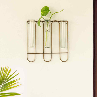 Modern Glass Garden' Test Tube Wall Planter/Vases (10 Inch | Golden)