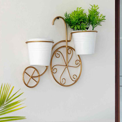 Cycle' Wall Planter Pots In Galvanized Iron (12 Inch | Brass Finish)
