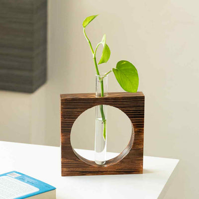 Carved Circle Glass Garden' Test Tube Table Planter/Vase (9 Inch | Dark Brown)