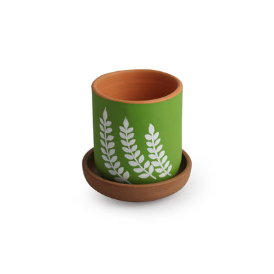 'Foliage Oasis' Hand-Painted Terracotta Planter/Vase (4.4 Inches)
