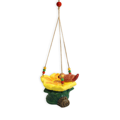 Thirsty Sparrow' Hand-Painted Terracotta Bird Feeder (4.1 Inch, Multicolored)