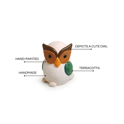 'Wise Owl' Hand-Painted Garden Decorative Showpiece In Terracotta (5.7 Inches)
