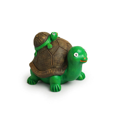 'Mother-Baby Turtle' Hand-Painted Garden Decorative Showpiece In Terracotta (5.4 Inches)