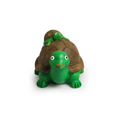 'Mother-Baby Turtle' Hand-Painted Garden Decorative Showpiece In Terracotta (5.4 Inches)