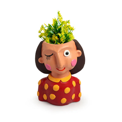 'Winking Lady' Handmade & Hand-Painted Terracotta Table Planter Flower Pot (7.5 Inch, Multicolored)