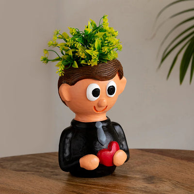 'Cheerful Lad' Handmade & Hand-Painted Terracotta Table Planter Flower Pot (8.1 Inch, Multicolored)