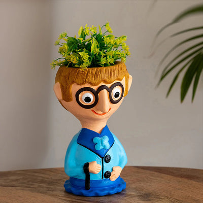 'Nerdy Boy' Handmade & Hand-Painted Terracotta Table Planter Flower Pot (9.0 Inch, Multicolored)