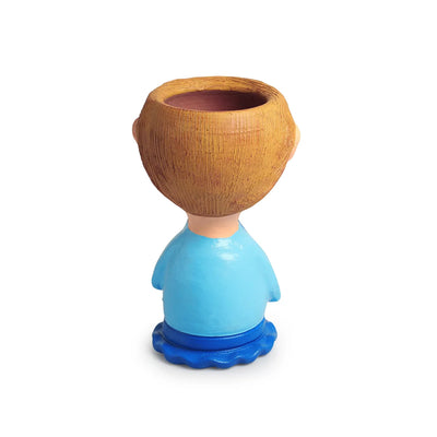'Nerdy Boy' Handmade & Hand-Painted Terracotta Table Planter Flower Pot (9.0 Inch, Multicolored)