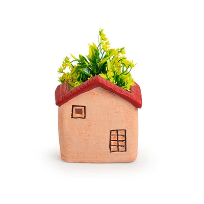 'Homely Cottage' Handmade & Hand-Painted Terracotta Table Planter Flower Pot (5.7 Inch, Peach)