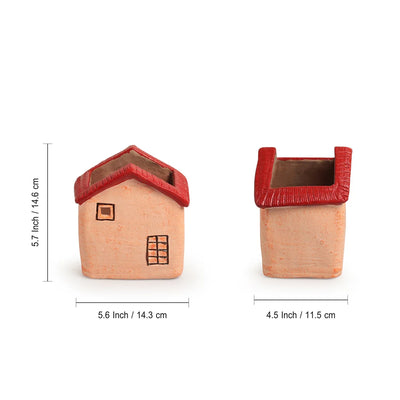 'Homely Cottage' Handmade & Hand-Painted Terracotta Table Planter Flower Pot (5.7 Inch, Peach)