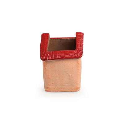 'Homely Cottage' Handmade & Hand-Painted Terracotta Table Planter Flower Pot (6.1 Inch, Peach)