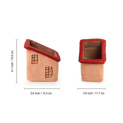 'Homely Cottages' Handmade & Hand-Painted Terracotta Table Planters Flower Pots (Set of 2, 6.1 & 5.7 Inches, Peach)