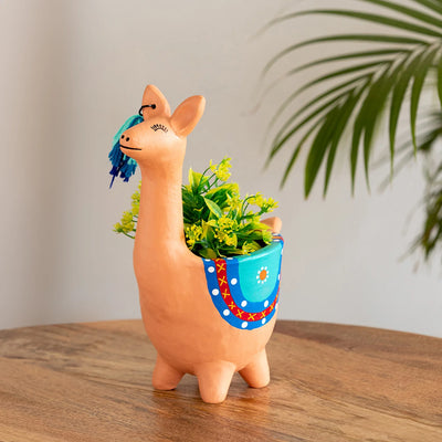 'Hopping Kangaroo' Handmade & Hand-Painted Terracotta Table Planter Flower Pot (11.3 Inch, Peach)