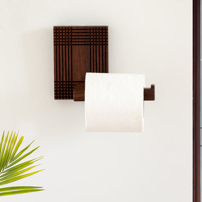 Checkered Frame' Handcrafted Toilet Tissue Roll Dispenser (Sheesham Wood)