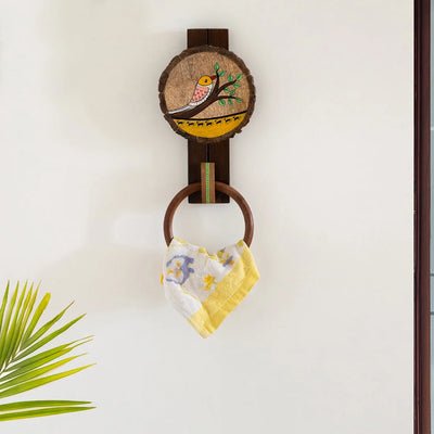 'Singing Bird' Wooden Hand Towel Ring Holder (Hand-Painted)