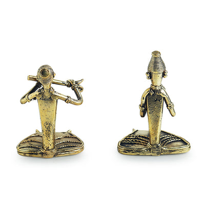 'Happy Flutists'Handmade Brass Figurine In Dhokra Art (Set Of 2)