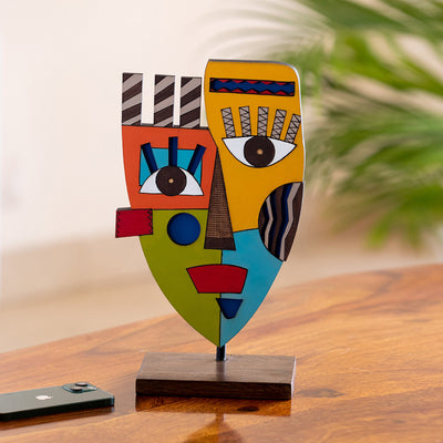 Tribal 'African Mask' Decorative Wooden Showpiece Sculpture (13 Inch, Hand-Painted)