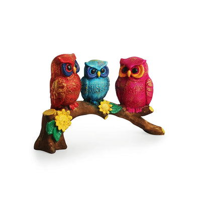 'Owl Buddies' Modern Decorative Showpiece Statue (Resin, Handcrafted, 8.5 Inches)