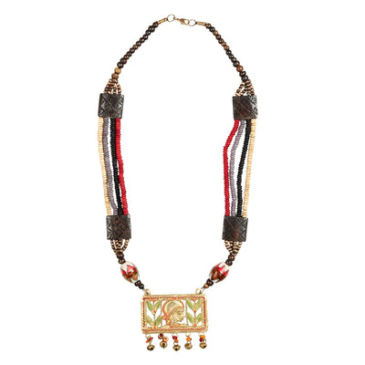 Tribal Queen Carved' Bohemian Brass Necklace Handcrafted In Dhokra Art (Matinee)