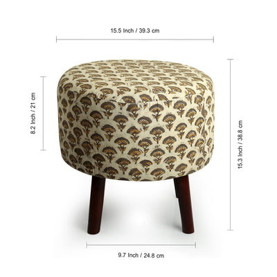 Floral Heritage' Handcrafted Ottoman In Mango Wood (15.0 Inches)