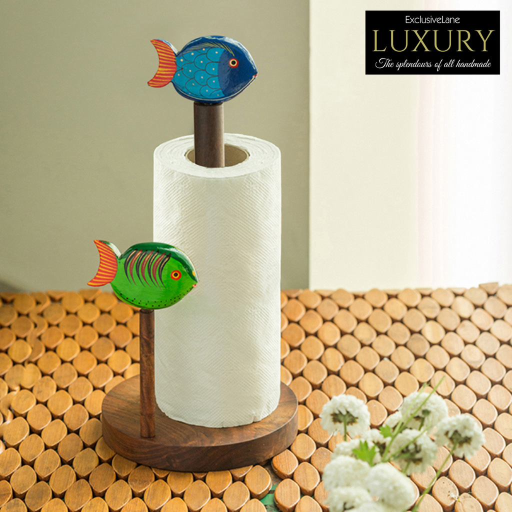 Hand-Painted Fishes Napkin Holder In Sheesham Wood