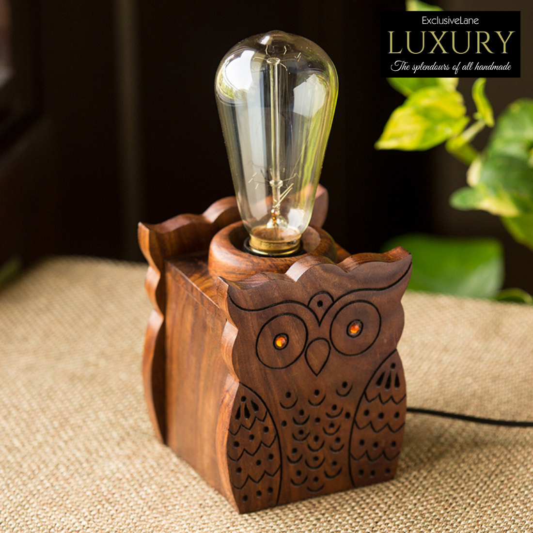'Bright Night Owl' Table Lamp With Hand Carved Owl Motif In Sheesham W ...