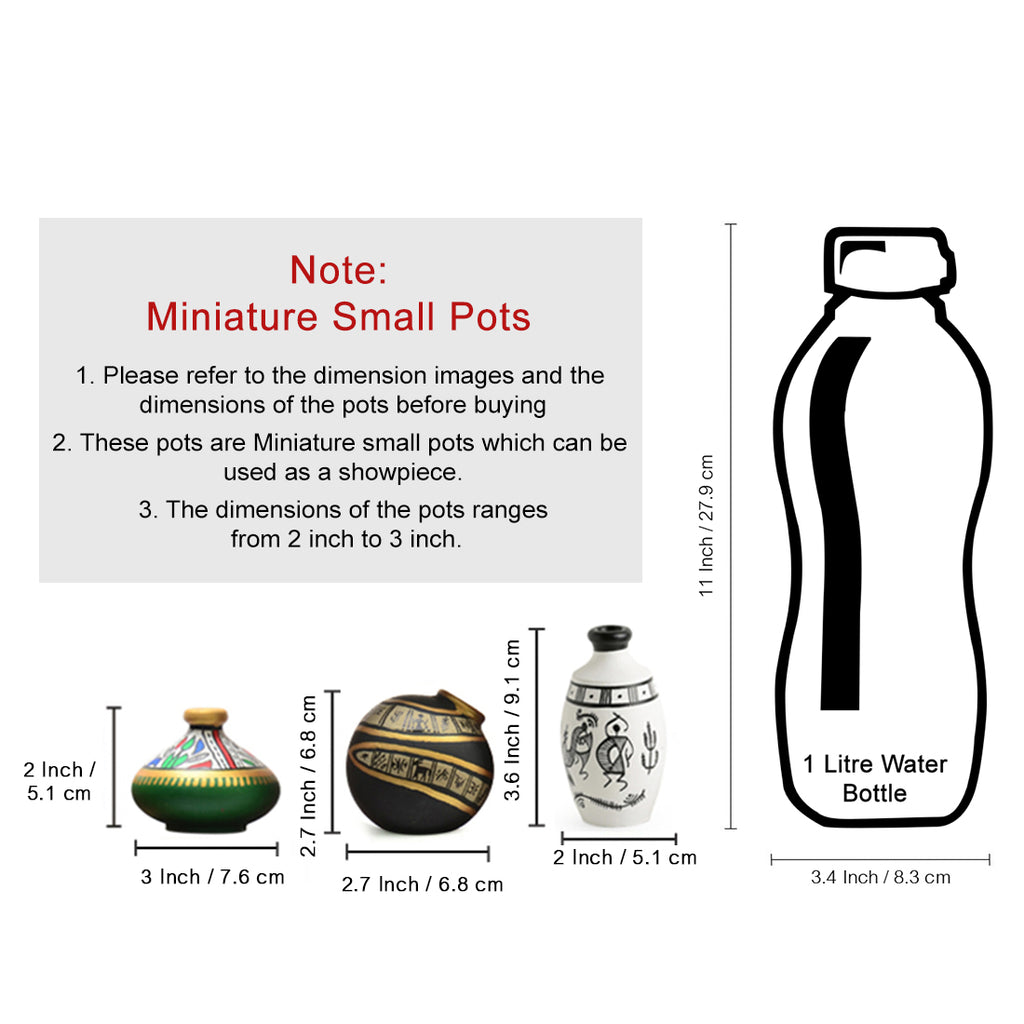 8 Terracotta Warli Handpainted Pots With Sheesham Wooden Frame Wall Hanging