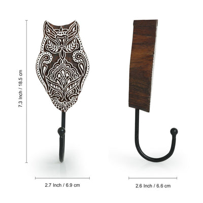Alluring Owl' Hand-Carved Block Wall Hook & Towel Holder In Sheesham Wood