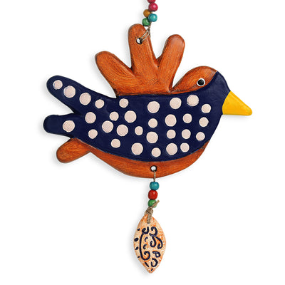 Spotted Songbird' Handmade & Hand-painted Garden Decorative Wall Hanging In Terracotta