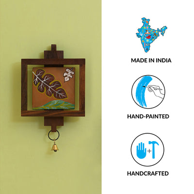 'Shades of a Leaf' Hand-Painted Wall Hanging In Sheesham Wood & Terracotta (Set of 2)